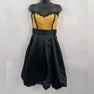 Vintage Betsey Johnson Evening Satin Dress Gold & Black Sleeveless Dress Size 4